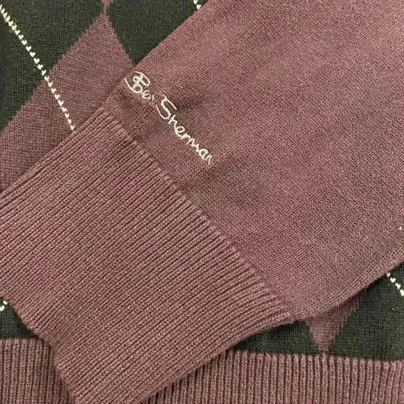 Men’s Argyle V-Neck Long Sleeve Cotton Black Purple Pullover medium - Picture 10 of 12